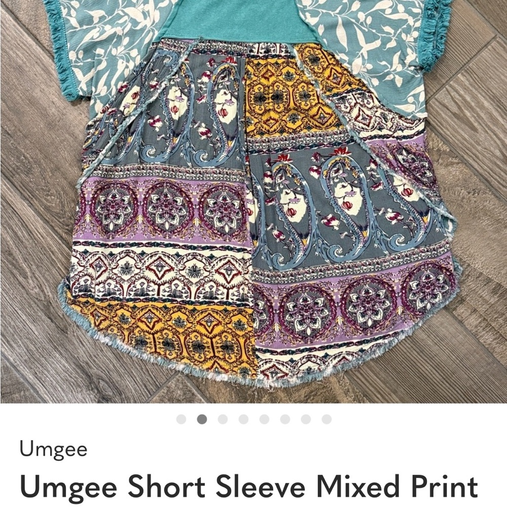 Umgee Short Sleeve Mixed Print Media Boho Top XL - Picture 6 of 7